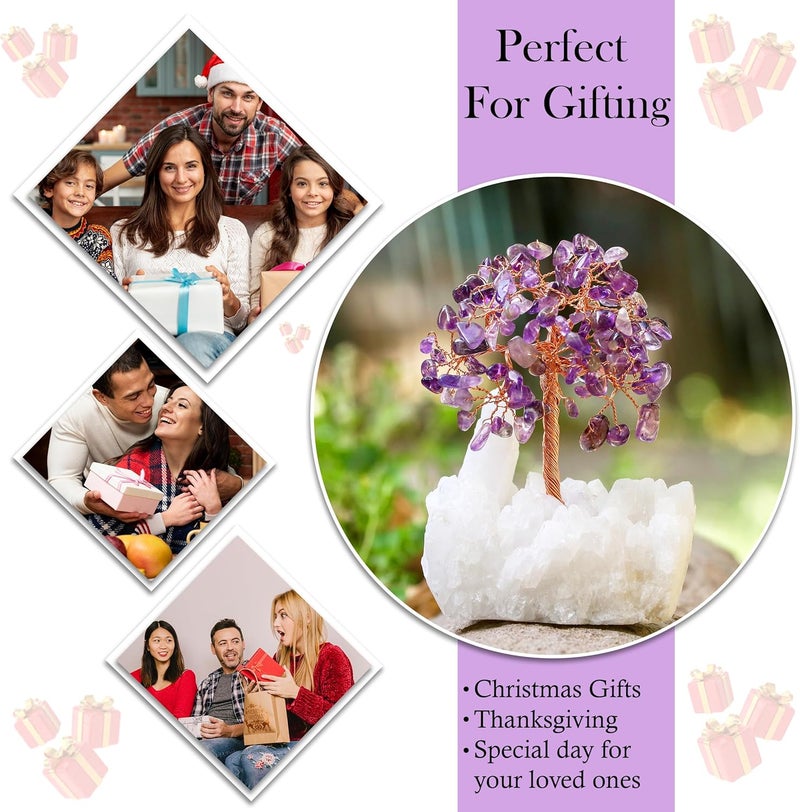 Crocon Amethyst Crystal Tree of Life with White Aura Base – Gemstone Tree for Shelf & Home Bedroom Decor – Crystals and Healing Stones, Cute Purple Birthday Gifts & Housewarming Gifts for Women Mom Sister - Image 5