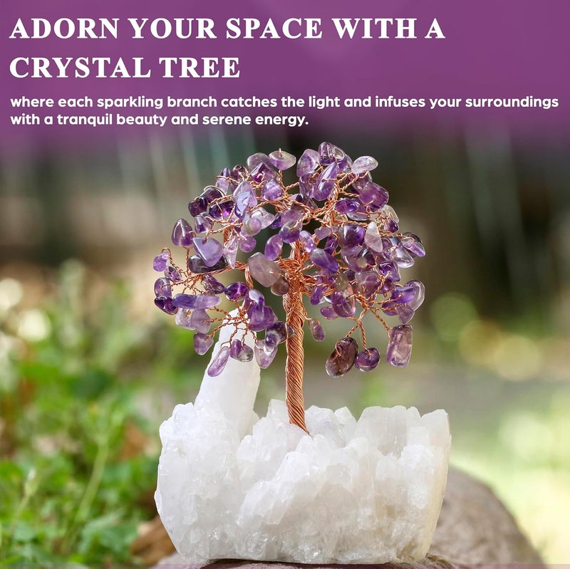 Crocon Amethyst Crystal Tree of Life with White Aura Base – Gemstone Tree for Shelf & Home Bedroom Decor – Crystals and Healing Stones, Cute Purple Birthday Gifts & Housewarming Gifts for Women Mom Sister - Image 2