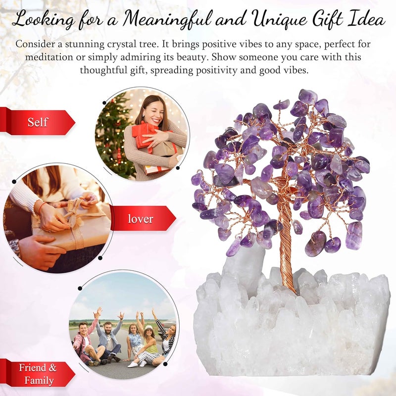Crocon Amethyst Crystal Tree of Life with White Aura Base – Gemstone Tree for Shelf & Home Bedroom Decor – Crystals and Healing Stones, Cute Purple Birthday Gifts & Housewarming Gifts for Women Mom Sister - Image 3