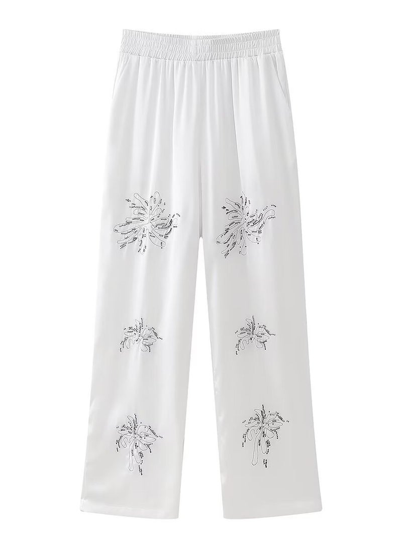Shougu Casual Style Beaded Embroidered Shirt Straight Leg Pants Set - Image 2
