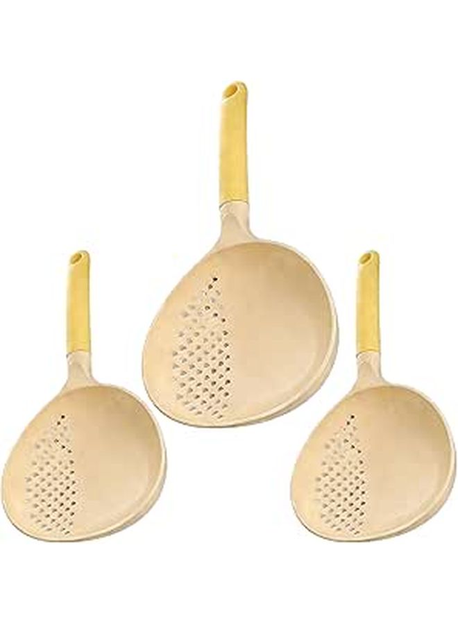 3 Piece Heat Resistant Slotted Spoon Set Large Soup Skimmer Ladle Colander Utensils Strained Spoon Kitchen Tools Cooking Mixing Serving Beige - Image 1