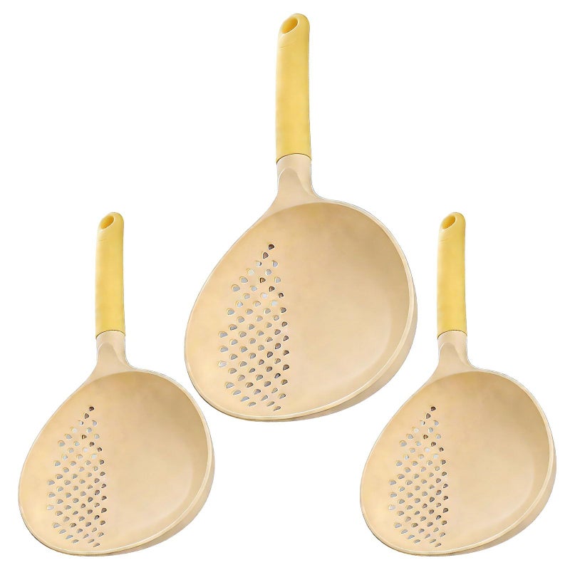 3 Piece Heat Resistant Slotted Spoon Set Large Soup Skimmer Ladle Colander Utensils Strained Spoon Kitchen Tools Cooking Mixing Serving Beige - Image 2