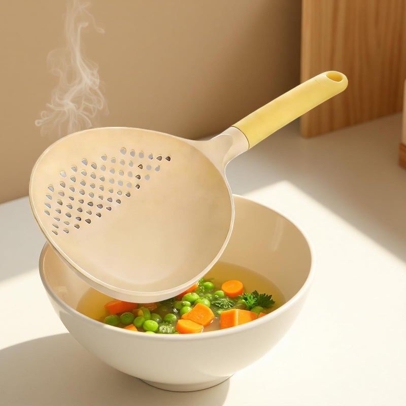 3 Piece Heat Resistant Slotted Spoon Set Large Soup Skimmer Ladle Colander Utensils Strained Spoon Kitchen Tools Cooking Mixing Serving Beige - Image 4