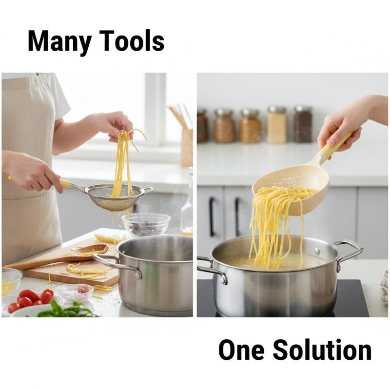 3 Piece Heat Resistant Slotted Spoon Set Large Soup Skimmer Ladle Colander Utensils Strained Spoon Kitchen Tools Cooking Mixing Serving Beige - Image 5