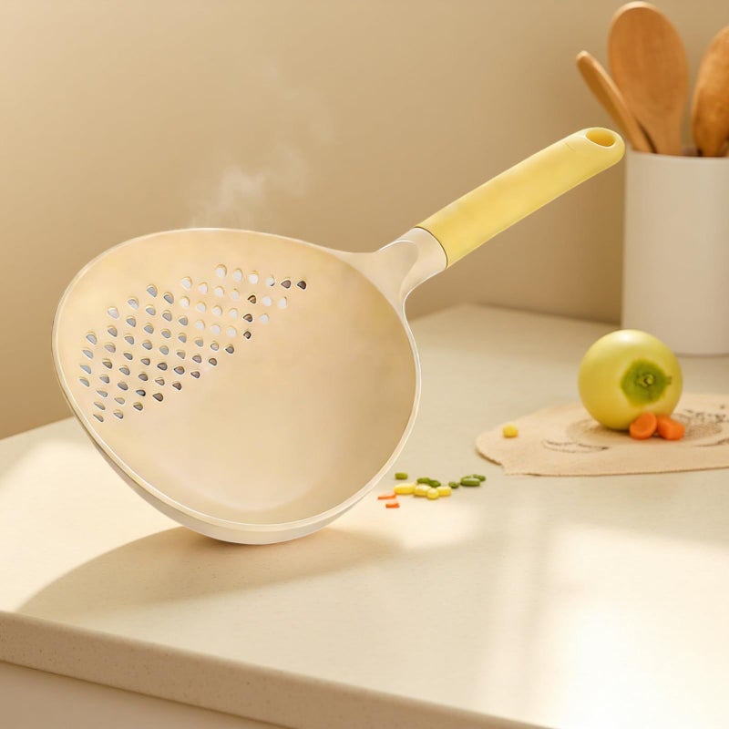 3 Piece Heat Resistant Slotted Spoon Set Large Soup Skimmer Ladle Colander Utensils Strained Spoon Kitchen Tools Cooking Mixing Serving Beige - Image 3