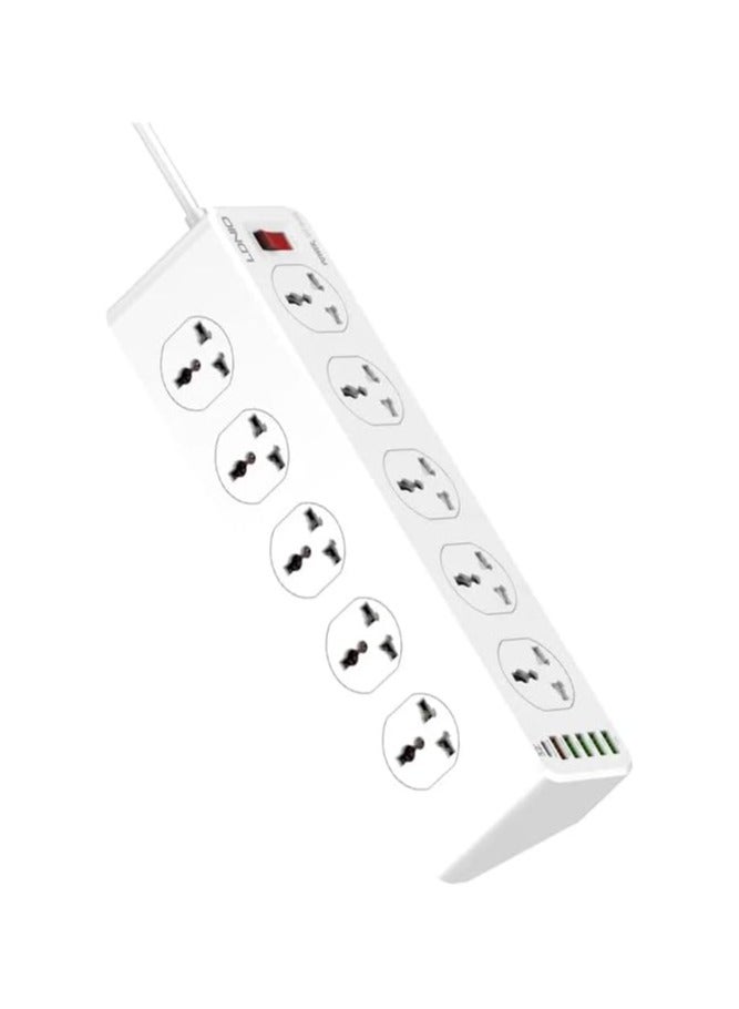 لدنيو LDNIO SC10610 10 مقابس بقوة 2500 وات مع 5 منافذ USB ومنفذ PD من النوع C، وشاحن منزلي تمديد لسطح المكتب مع سلك طاقة بريطاني بطول 2 متر - Image 2