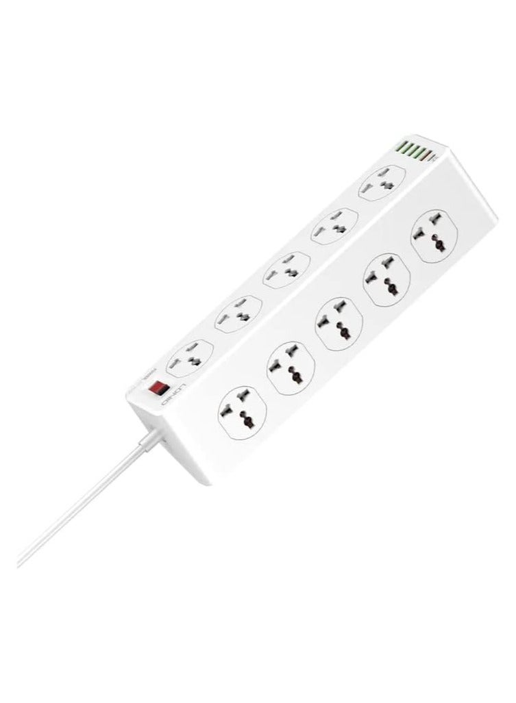 لدنيو LDNIO SC10610 10 مقابس بقوة 2500 وات مع 5 منافذ USB ومنفذ PD من النوع C، وشاحن منزلي تمديد لسطح المكتب مع سلك طاقة بريطاني بطول 2 متر - Image 3