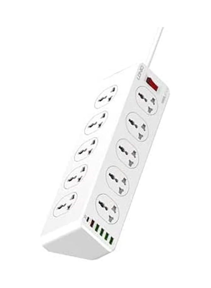 لدنيو LDNIO SC10610 10 مقابس بقوة 2500 وات مع 5 منافذ USB ومنفذ PD من النوع C، وشاحن منزلي تمديد لسطح المكتب مع سلك طاقة بريطاني بطول 2 متر - Image 5