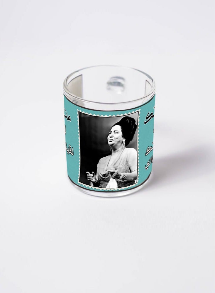 Story Of Candle A transparent glass cup printed with the design of “Umm Kulthum” and one of her sweetest songs  - Image 2