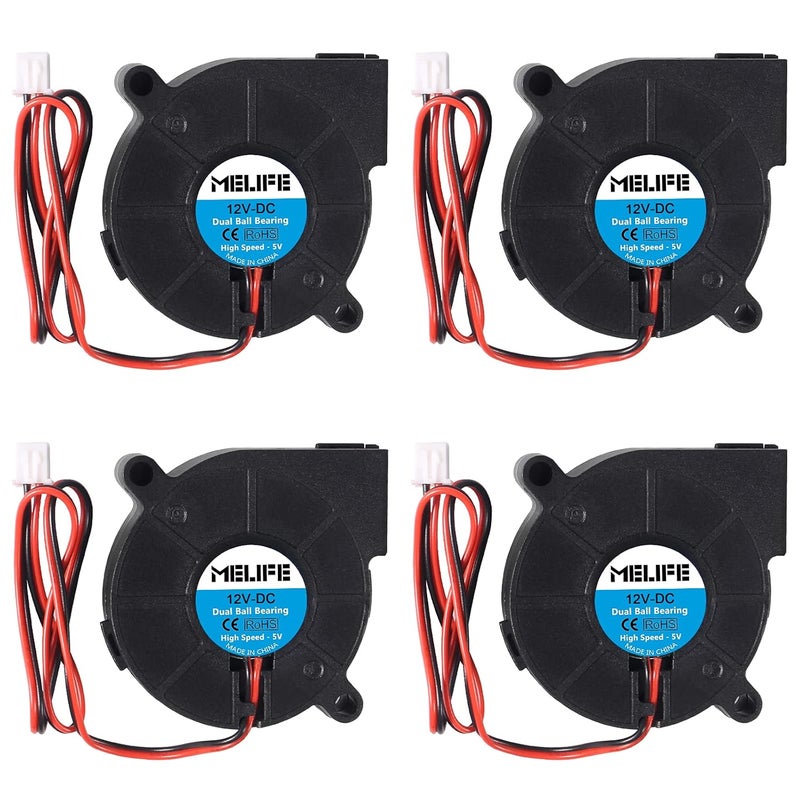 MELIFE 4 Pack Brushless Dual Ball Bearing Blower Fan MELIFE 12V 5015 Turbine Turbo 50x15mm  High Speed 12V - Image 1