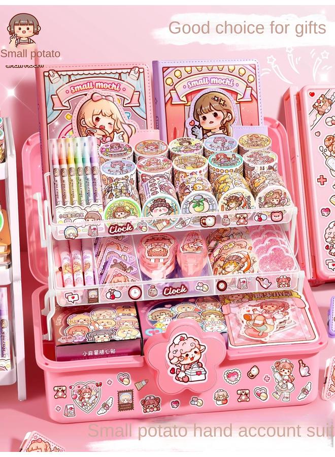 Bluejw Small Potato Hand Account Suit Goo Card Adhesive Tape Sticker Walking Stick Hand Account Book Freely Match Girl Toy New Gift Box - Image 4