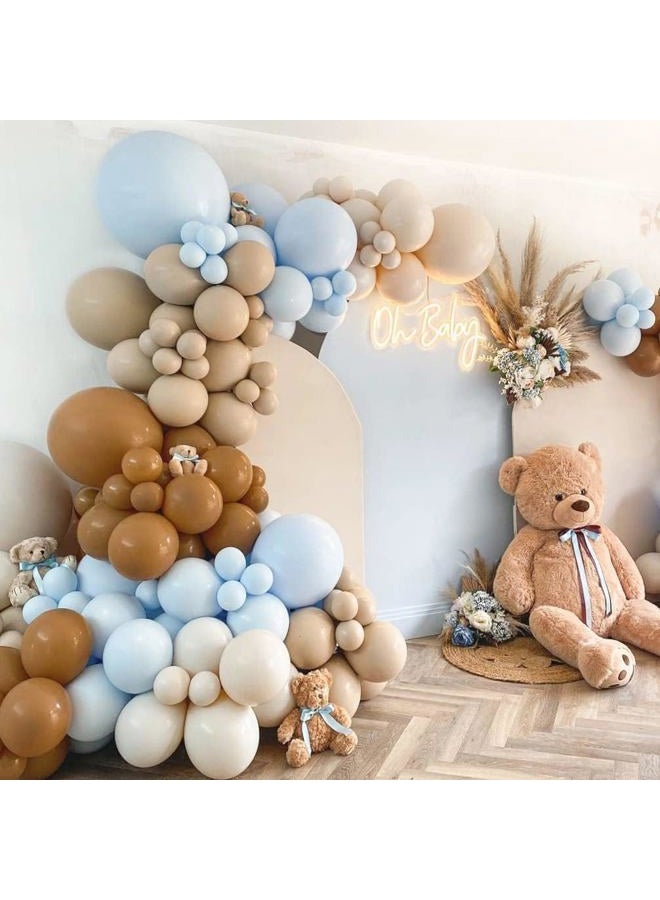 Pinbra Brown And Blue Balloon Garland Double Stuffed Nude Tan Light Blue Beige Balloon Latex Arch Kit for Neutral Birthday Baby Shower Teddy Bear Gender Reveal Jungle Safari Party Decorations - Image 1