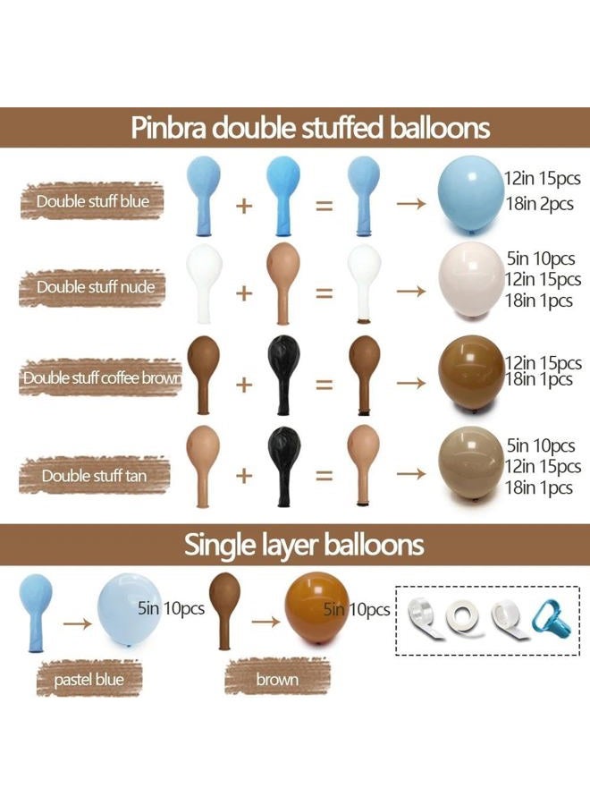 Pinbra Brown And Blue Balloon Garland Double Stuffed Nude Tan Light Blue Beige Balloon Latex Arch Kit for Neutral Birthday Baby Shower Teddy Bear Gender Reveal Jungle Safari Party Decorations - Image 3