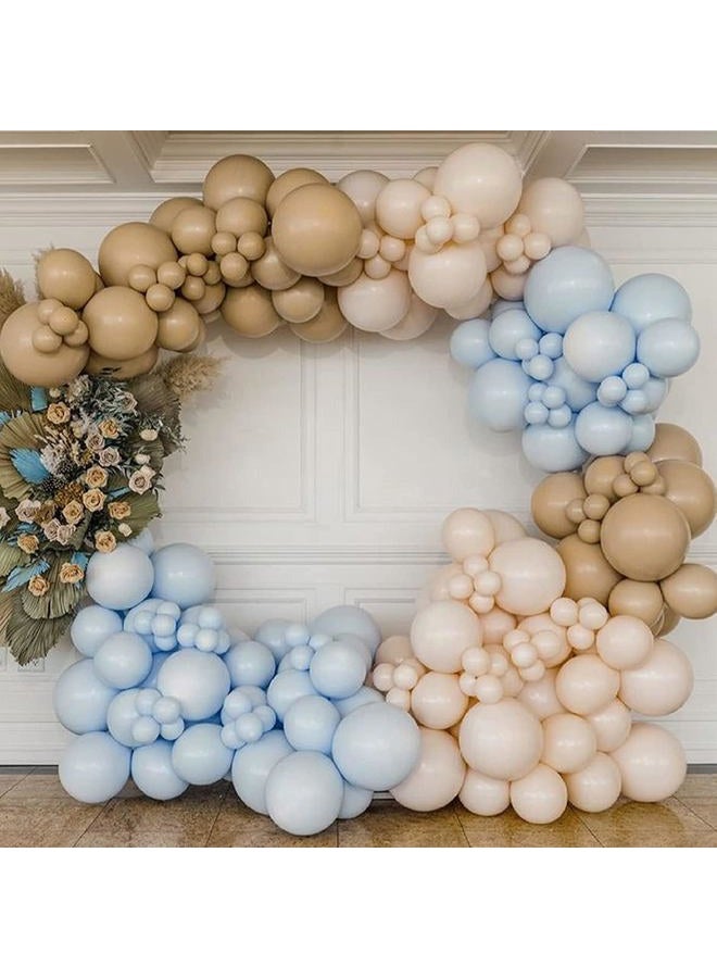 Pinbra Brown And Blue Balloon Garland Double Stuffed Nude Tan Light Blue Beige Balloon Latex Arch Kit for Neutral Birthday Baby Shower Teddy Bear Gender Reveal Jungle Safari Party Decorations - Image 2