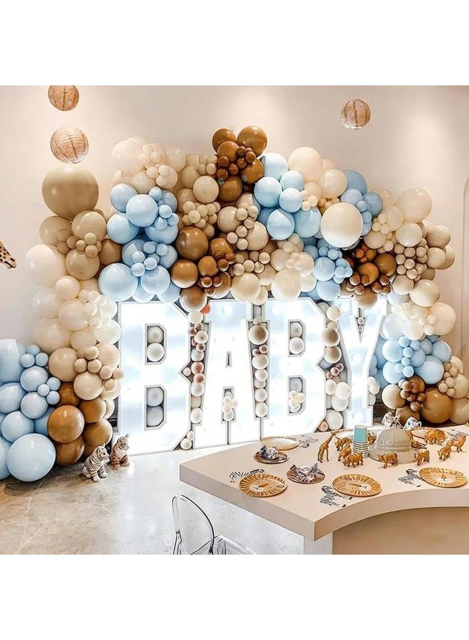 Pinbra Brown And Blue Balloon Garland Double Stuffed Nude Tan Light Blue Beige Balloon Latex Arch Kit for Neutral Birthday Baby Shower Teddy Bear Gender Reveal Jungle Safari Party Decorations - Image 5