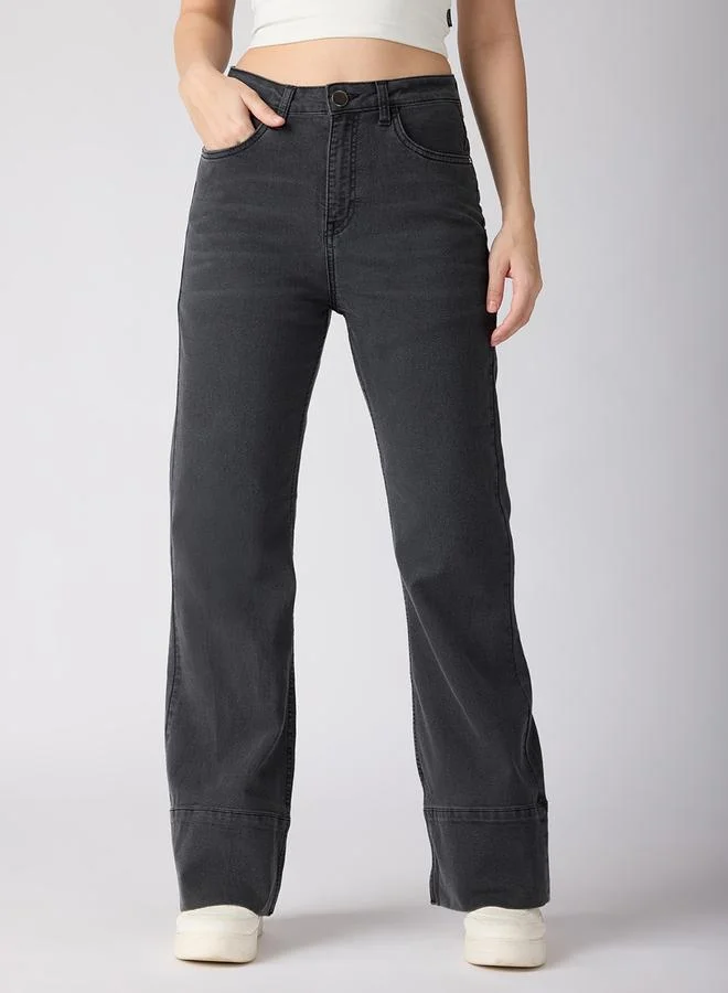 globus Charcoal Cotton Stretch Mid-Rise Bootcut Jeans