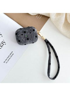Suitable For AppleAirpods Pro2 Protective Cover Cloth Ripple Point Fine Velvet 4 Generation Bluetooth Headset Protective Cover Hard-Color:Black Spots + Accessories Lanyard-Model:AirPods Pro