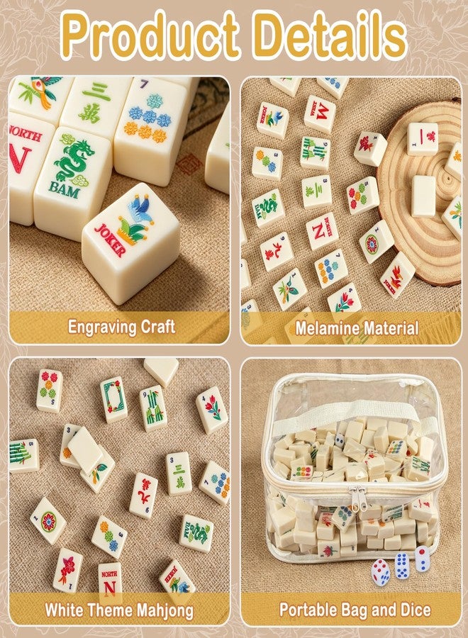 Entallor 166 American Mahjong Tile Set with Storage Bag & Dice, 1.2" Mini White 3D Engraved Melamine Mahjong Tiles for Adults, Friends and Family Game Night, Travel Size Chinese Game Gifts - Image 5