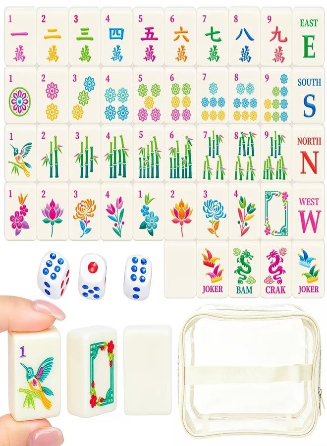 Entallor 166 American Mahjong Tile Set with Storage Bag & Dice, 1.2" Mini White 3D Engraved Melamine Mahjong Tiles for Adults, Friends and Family Game Night, Travel Size Chinese Game Gifts - Image 1
