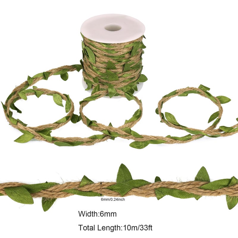 Auerllcy Natural Jute Twine Ribbon with Artificial Green Leaves â€“ 33ft Rustic Leaf Vine Garland, Braided Burlap Twine for Crafts, Jungle Safari Party, Baby Shower, Wedding & Home Decor - Image 2