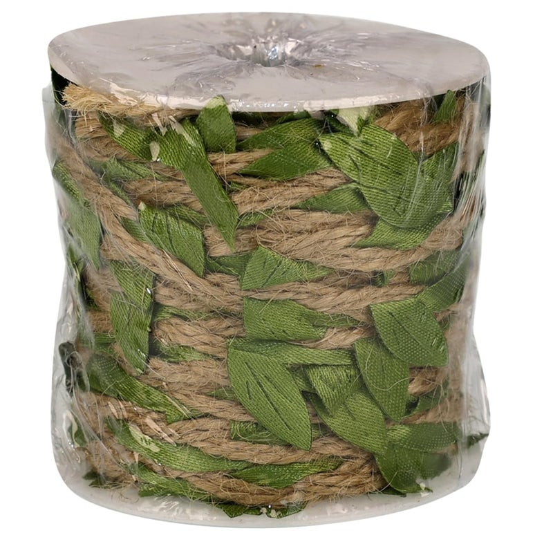 Auerllcy Natural Jute Twine Ribbon with Artificial Green Leaves â€“ 33ft Rustic Leaf Vine Garland, Braided Burlap Twine for Crafts, Jungle Safari Party, Baby Shower, Wedding & Home Decor - Image 3