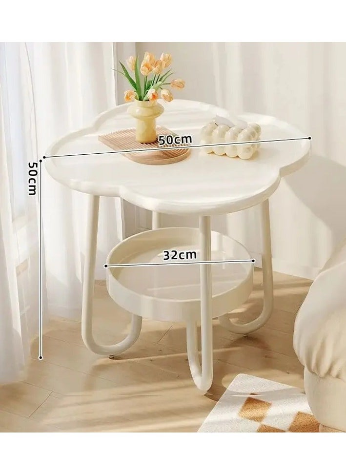2 Tier Coffee Table in Living Room Small End Table Round Modern Sofa Table with plastic tray and metal stand for Bedroom Home Decor
