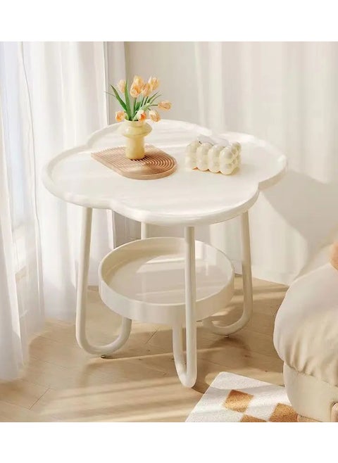 2 Tier Coffee Table in Living Room Small End Table Round Modern Sofa Table with plastic tray and metal stand for Bedroom Home Decor