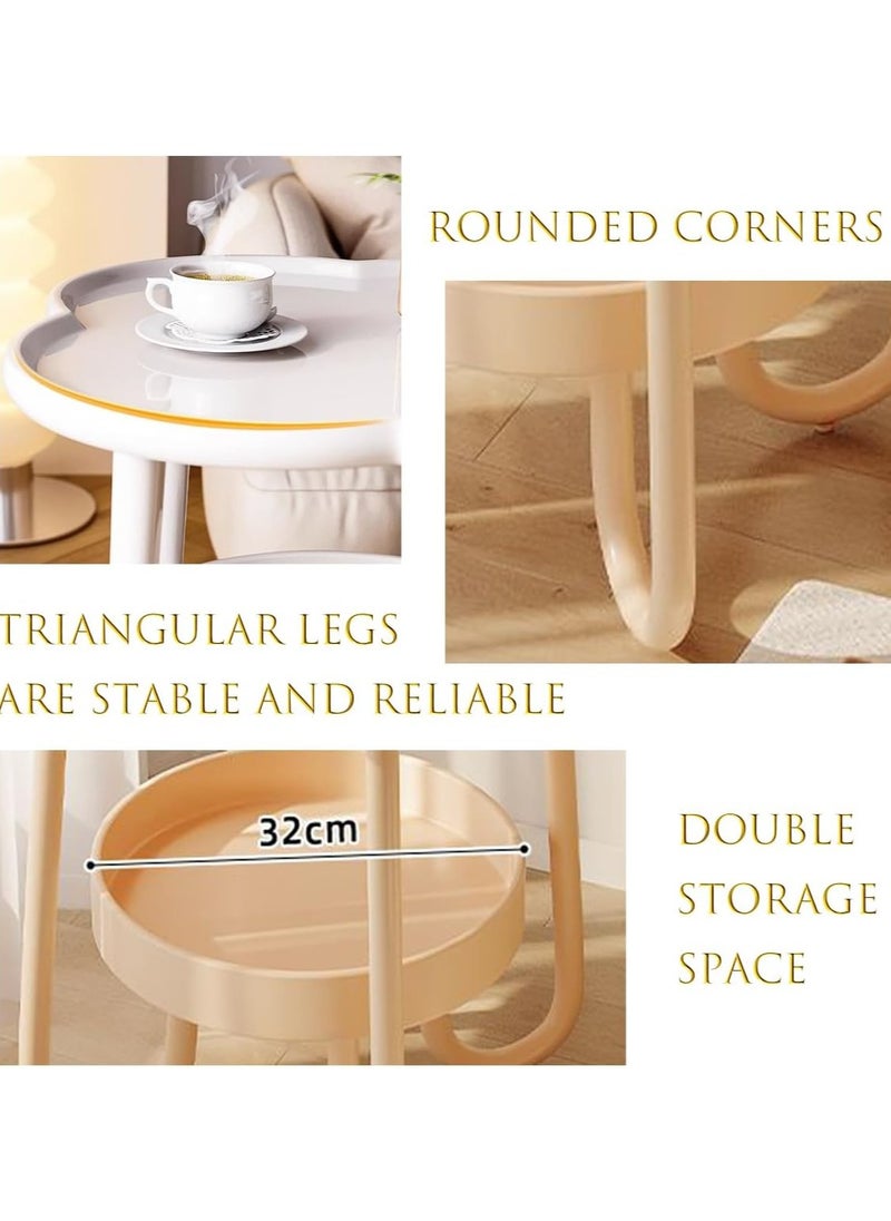 2 Tier Coffee Table in Living Room Small End Table Round Modern Sofa Table with plastic tray and metal stand for Bedroom Home Decor