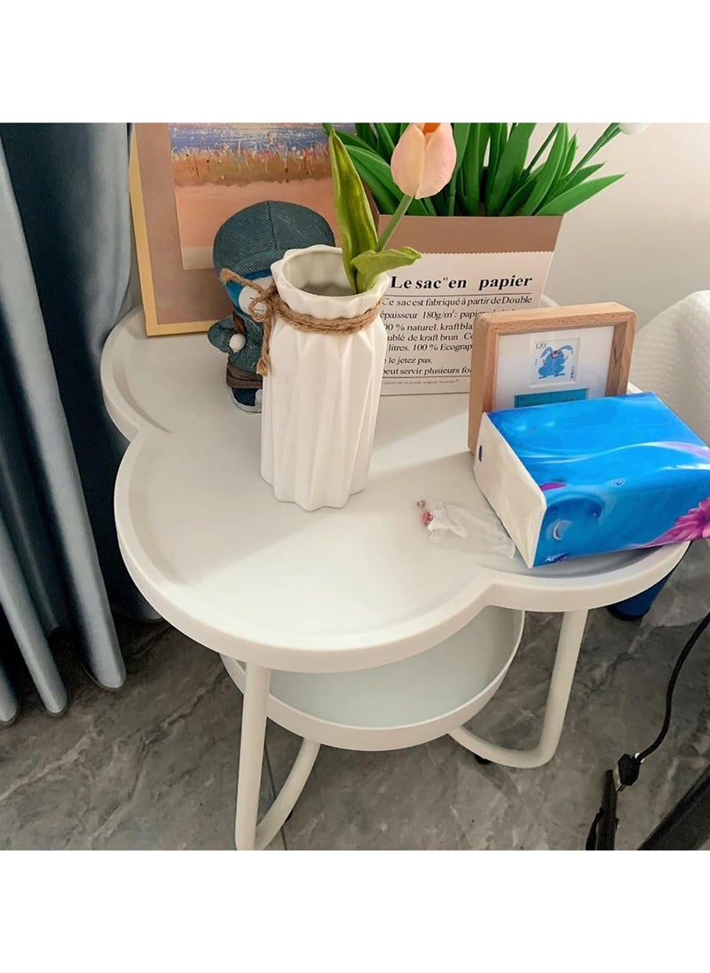 2 Tier Coffee Table in Living Room Small End Table Round Modern Sofa Table with plastic tray and metal stand for Bedroom Home Decor