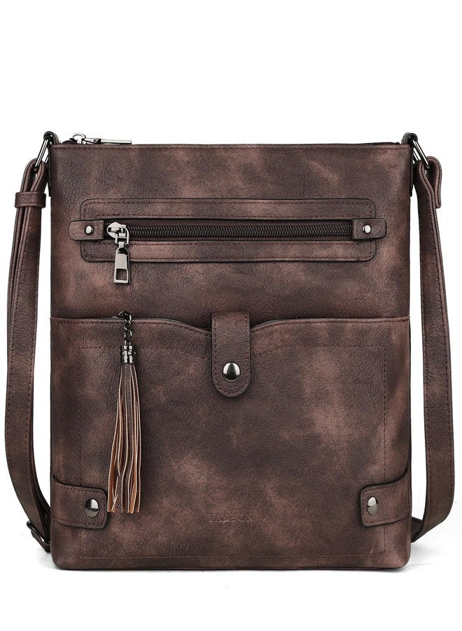 FADEON Crossbody Purses for Women Crossbody Bag, Designer Multi Pockets Shoulder Handbag Travel Purses with Tassel Coffee - Image 1