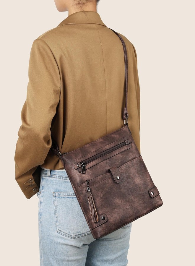 FADEON Crossbody Purses for Women Crossbody Bag, Designer Multi Pockets Shoulder Handbag Travel Purses with Tassel Coffee - Image 2