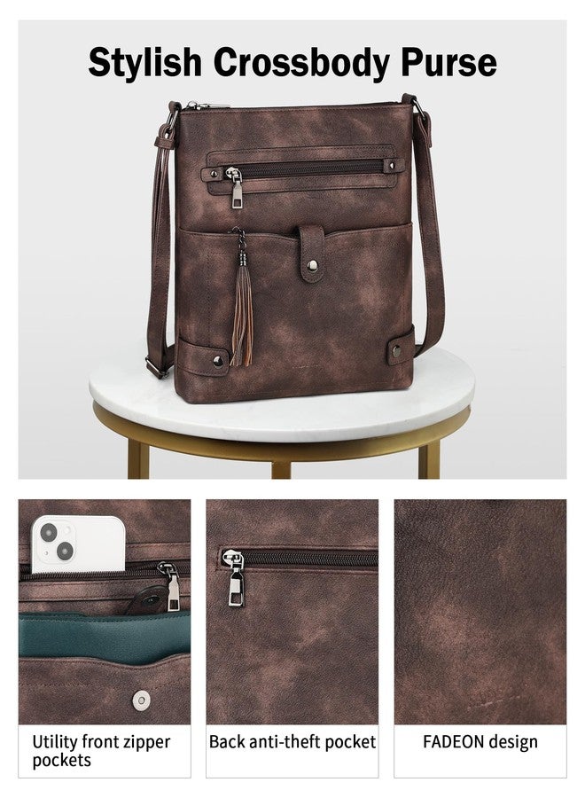 FADEON Crossbody Purses for Women Crossbody Bag, Designer Multi Pockets Shoulder Handbag Travel Purses with Tassel Coffee - Image 5