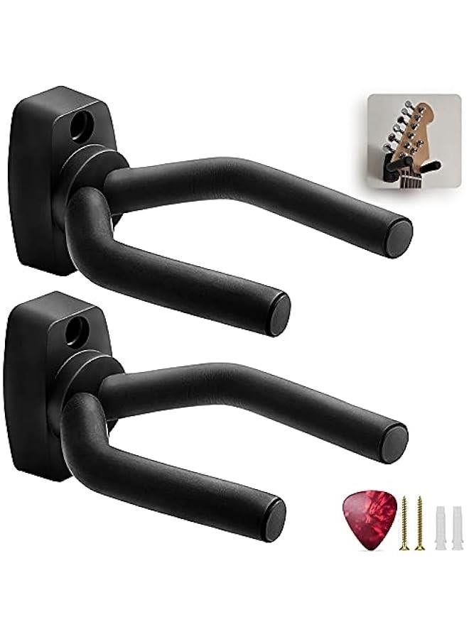 Beauenty Guitar Wall Hooks – Display Mount Hangers for Electric & Acoustic Guitars, Bass & Banjo | Pack of 2 Brackets with Screws & Guitar Pick | Adjustable Soft Padded Sponge Holder Supports - Image 1