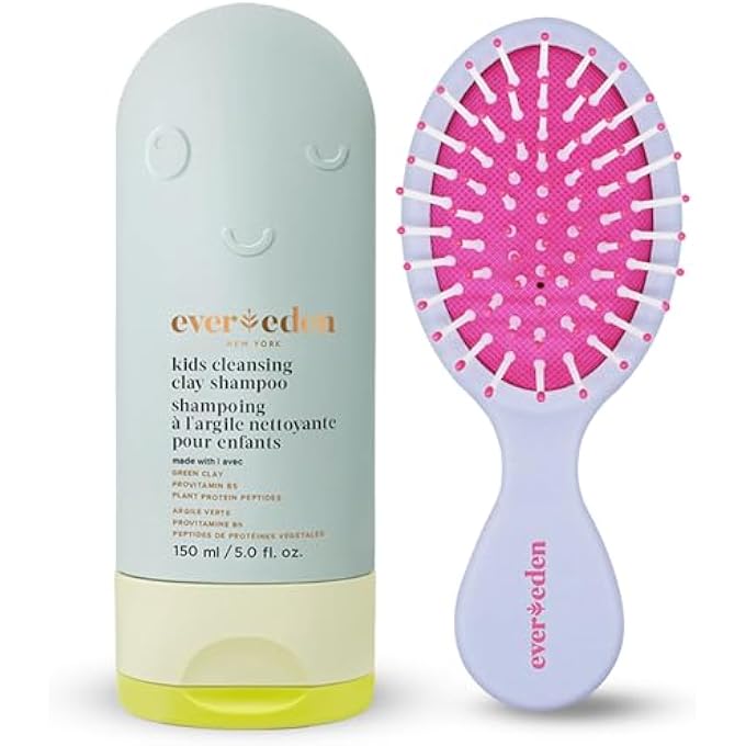 Evereden Kids Hair Care: After Swim & Sports Shampoo with Cleansing Clay & Detangling Hair Brush | Detoxifies Hair & Scalp from Chlorine, Dirt & Sweat | Gentle, Vegan Haircare for All Hair Types