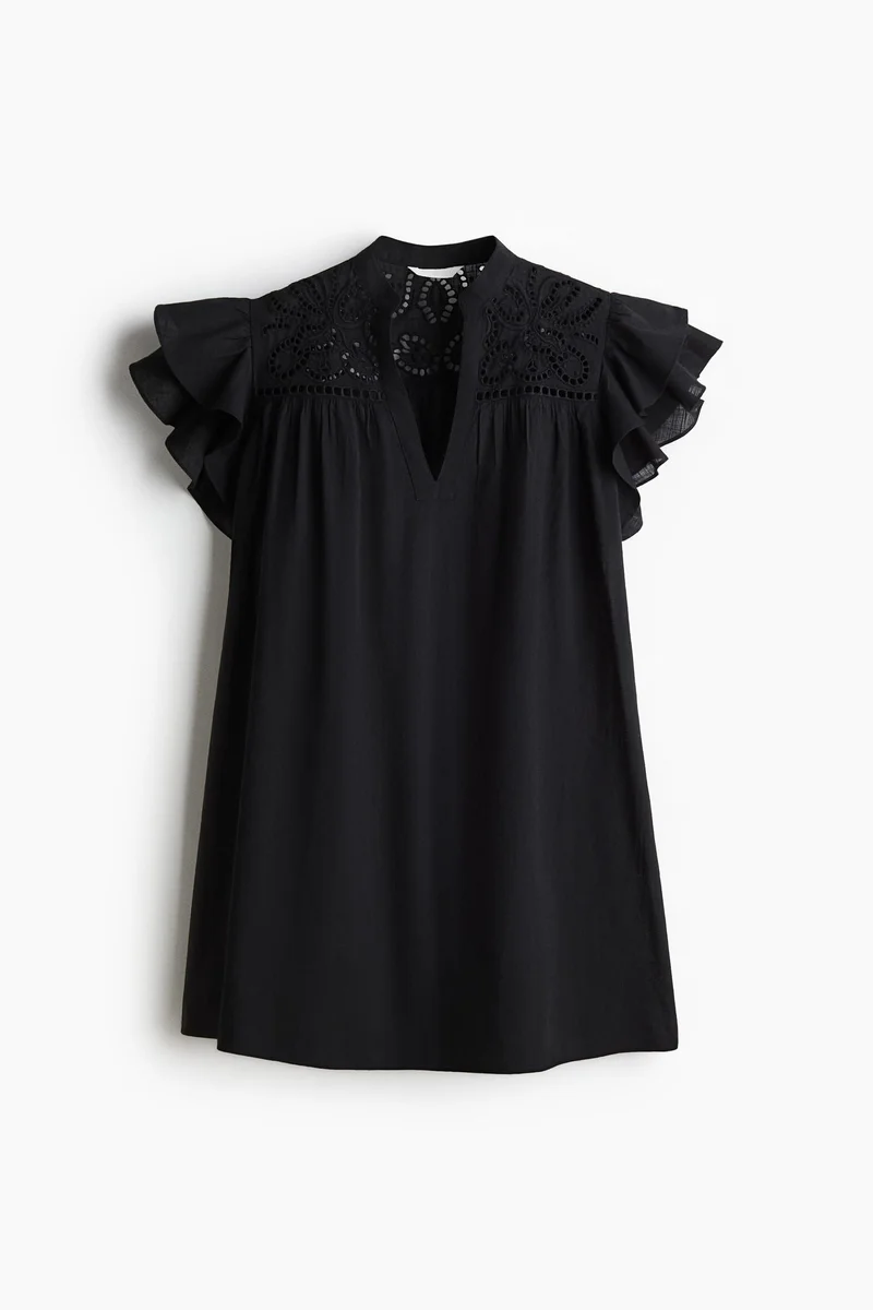 H&M Flutter-sleeve dress with broderie anglaise