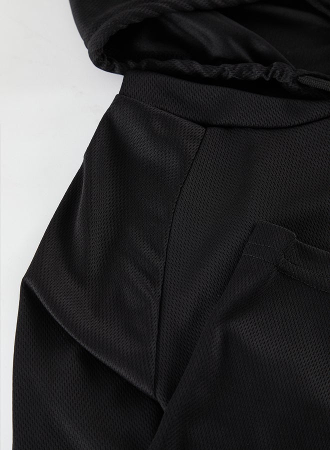 trendyol Black Regular Cut Technical Fabric Hooded Sports Sweatshirt - Image 2