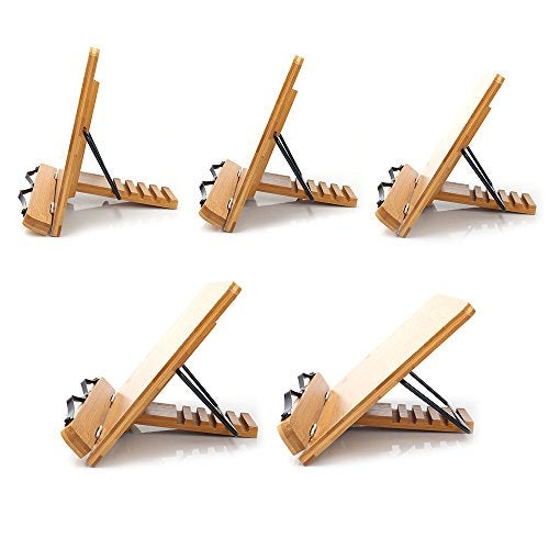 wishacc Bamboo Book Stand Cookbook Holder with 5 Adjustable Height 13.2 x 9.2 - Image 3