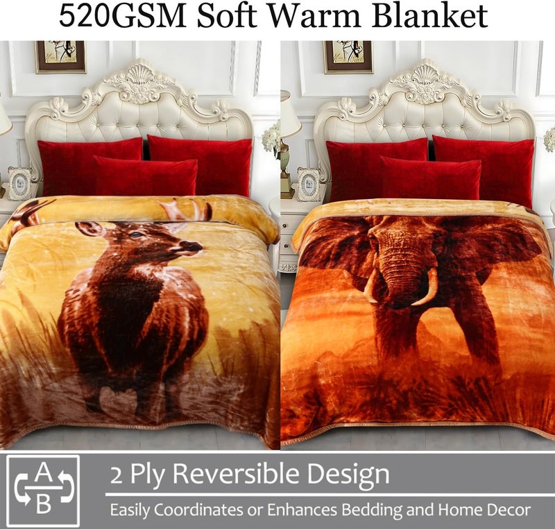 JYK Fleece Blanket King 83'' x 91'', Medium Thick and Warm Blanket for Winter, Soft Fuzzy Plush Bed Blanket King Size 5.7 LB, Soft Fuzzy Microfiber Blanket - Deer/Elephant - Image 3