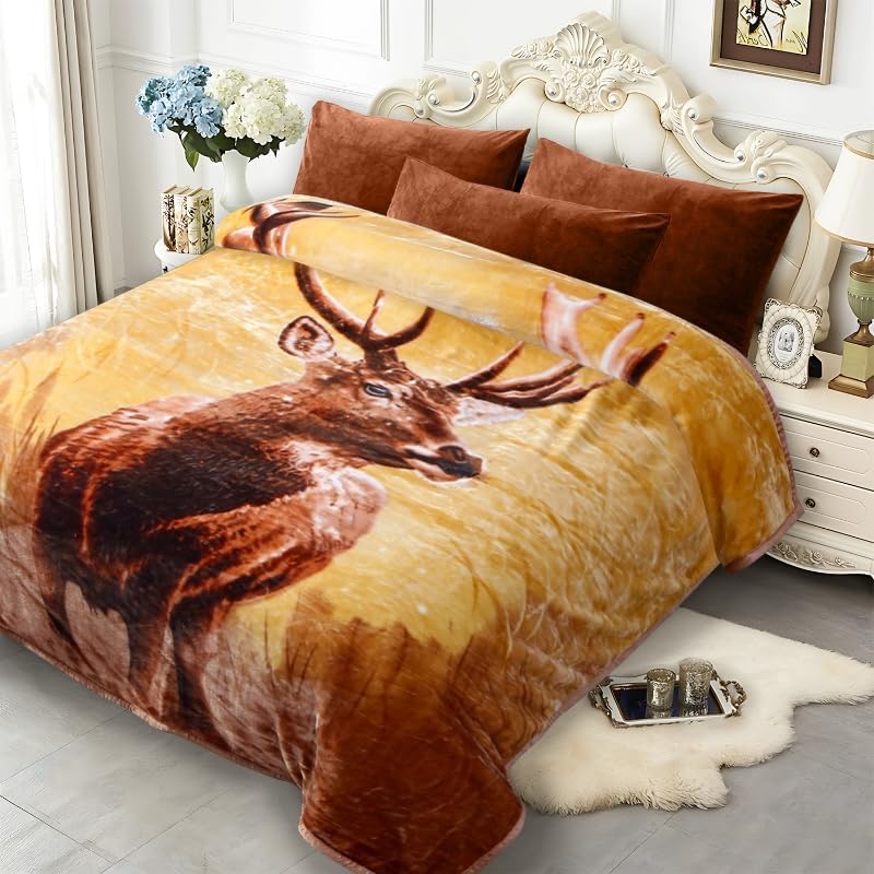 JYK Fleece Blanket King 83'' x 91'', Medium Thick and Warm Blanket for Winter, Soft Fuzzy Plush Bed Blanket King Size 5.7 LB, Soft Fuzzy Microfiber Blanket - Deer/Elephant - Image 1