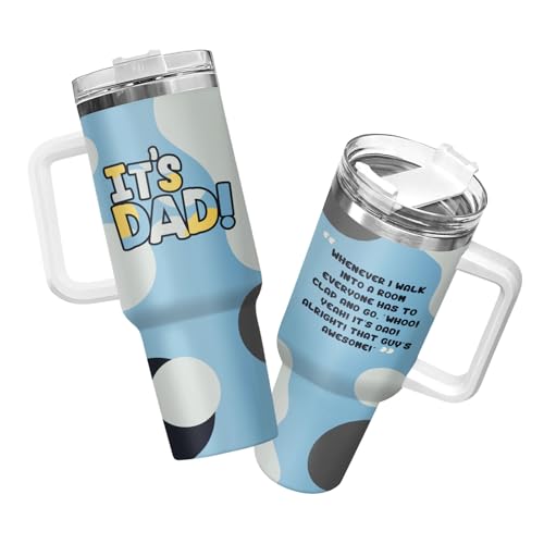 34HD Father Day Gifts Its Dad Tumbler with Handle Straw 40 oz Stainless Steel Cartoon Dad Coffee Mug Father Birthday Gifts from Daughter Son Christmas Gift