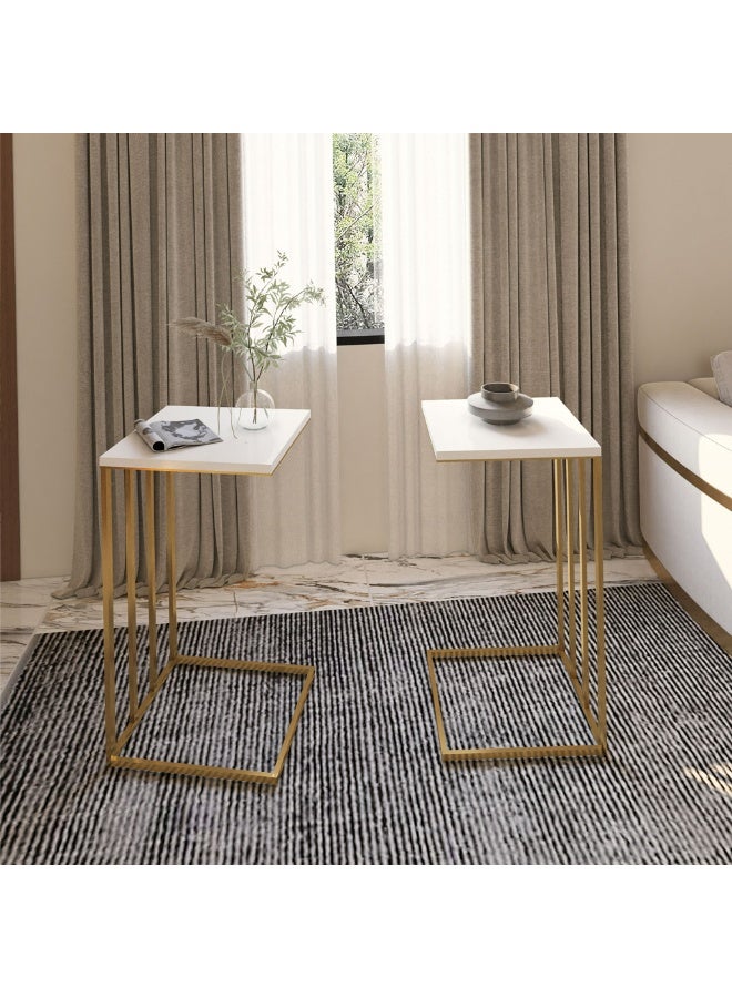 Al Home Coffee Tables Set - 2 Pieces - Gold & White - Image 1