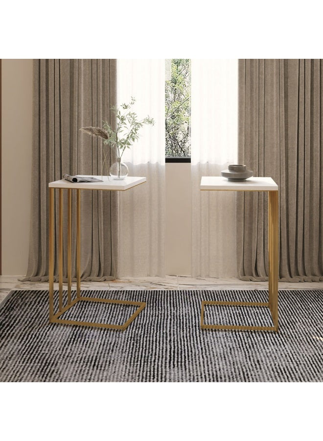 Al Home Coffee Tables Set - 2 Pieces - Gold & White - Image 4