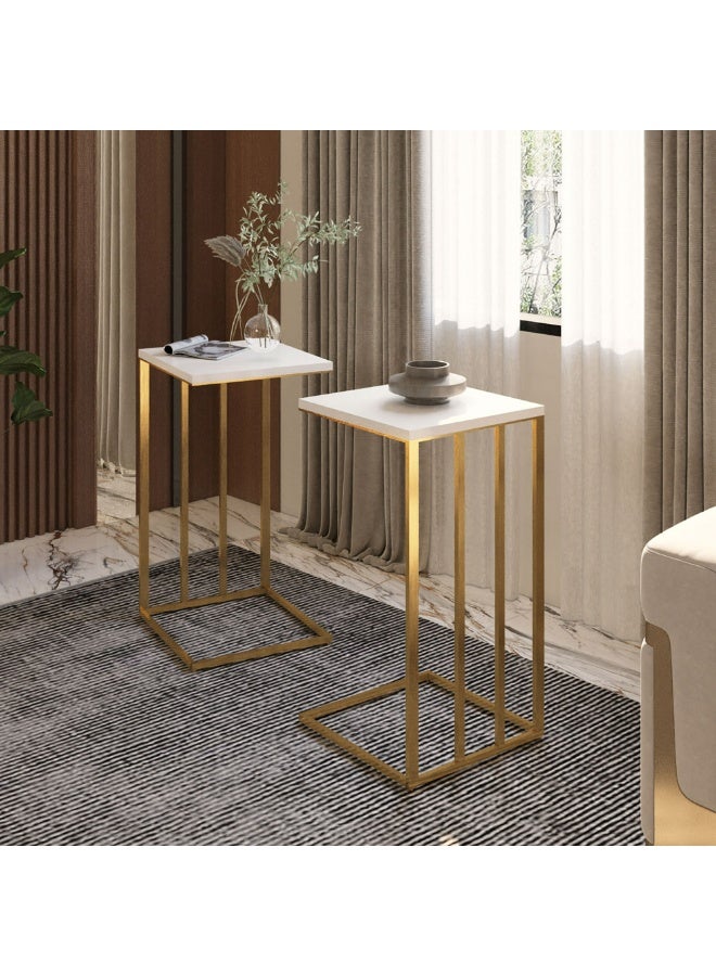 Al Home Coffee Tables Set - 2 Pieces - Gold & White - Image 5