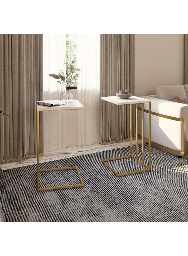 Al Home Coffee Tables Set - 2 Pieces - Gold & White - Image 3