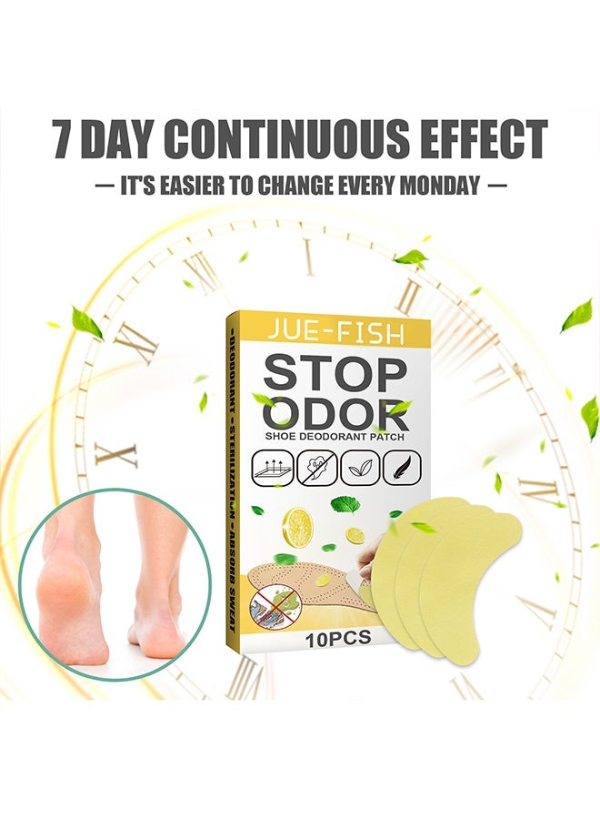 جوي فيش إيقاف رقعة مزيل العرق للأحذية الرائحة ، نضارة مريحة طويلة الأمد مزيل رائحة القدم ، رقيق جدا تنفس الحذاء رائحة التصحيح 10 قطع - Image 4