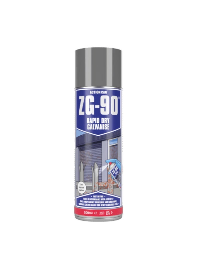 ®ACTION CAN ZG-90_Rapid Dry Galvanise & Anti-Rust Paint with Primer 500ML  Cold galvanizing coating containing zinc to protect metals from rust - Image 1
