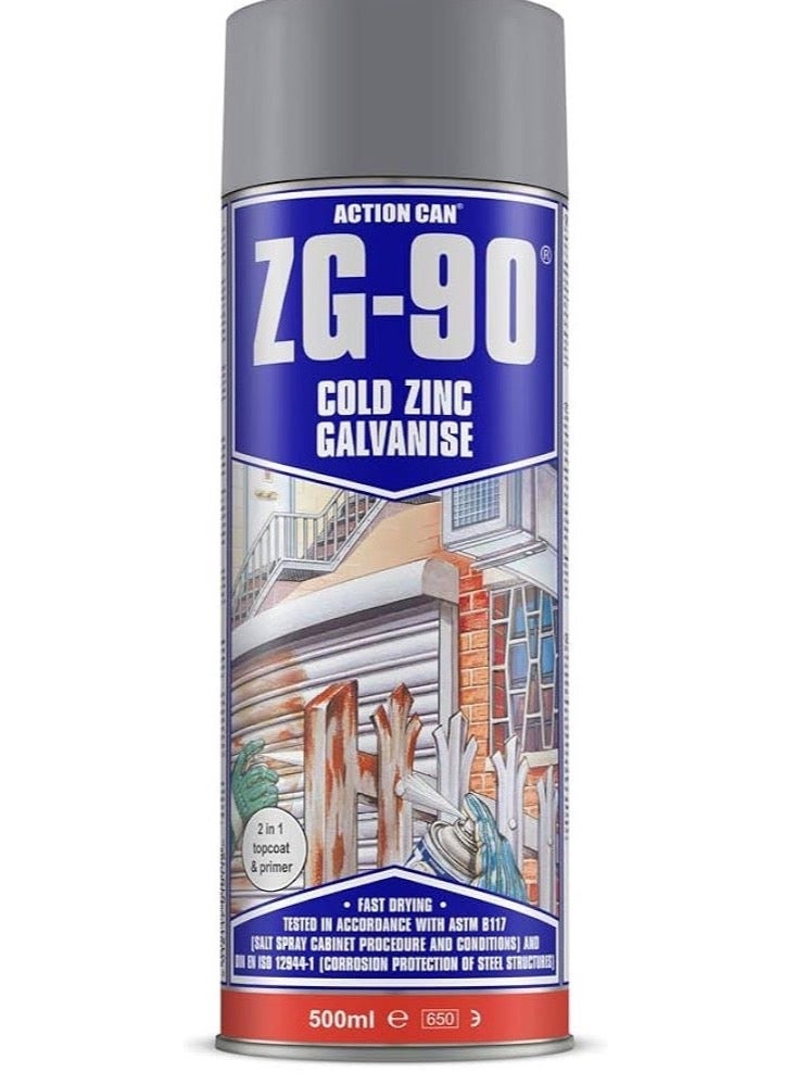 ®ACTION CAN ZG-90_Rapid Dry Galvanise & Anti-Rust Paint with Primer 500ML  Cold galvanizing coating containing zinc to protect metals from rust - Image 2