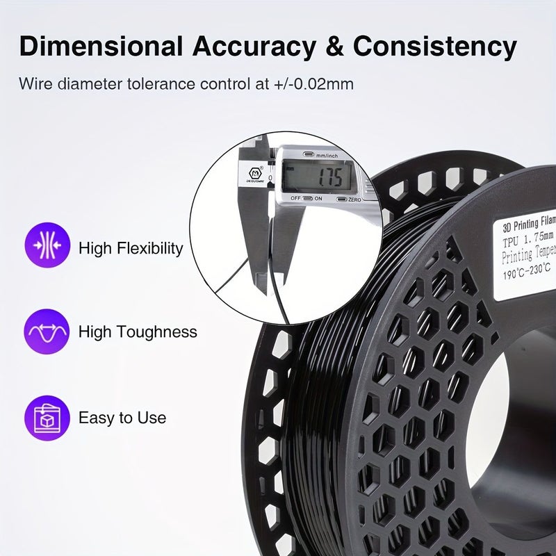 خيط TPU مرن أصفر 200 جرام 1.75 مم 95A لطابعات ثلاثية الأبعاد دقة أبعاد ± 0.03 مم - Image 3