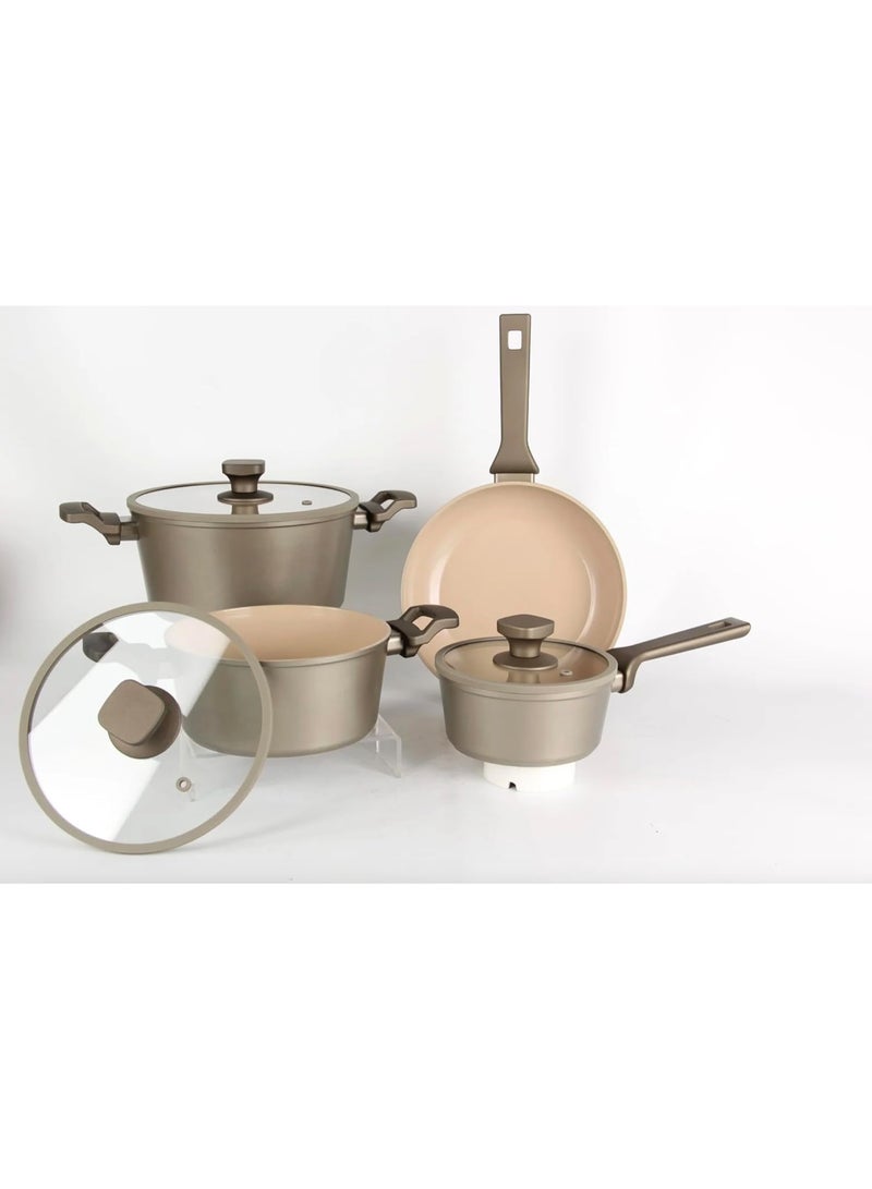 Orchid Premium Aluminium Cookware Set with Ceramic Coating, Pots & Pans Set, Casseroles & Fry Pan Set with Lids, Non-Stick Cooking Set for Gas, Kitchen Cookware Set, Cooking Untensils Set - Image 2