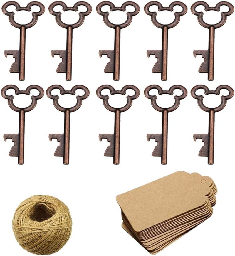 XONOR 50Pcs Vintage Skeleton Key Bottle Openers with 50pcs Escort Card Tag and Twine for Wedding Party Favors Rustic Decoration (Copper) - Image 1